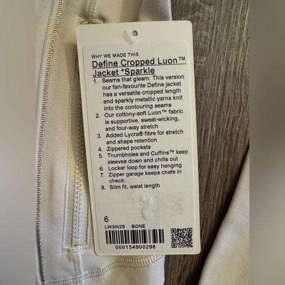 Lululemon cropped define jacket, Bone. Size 6. Limited holiday sparkle edition. - Picture 10 of 12